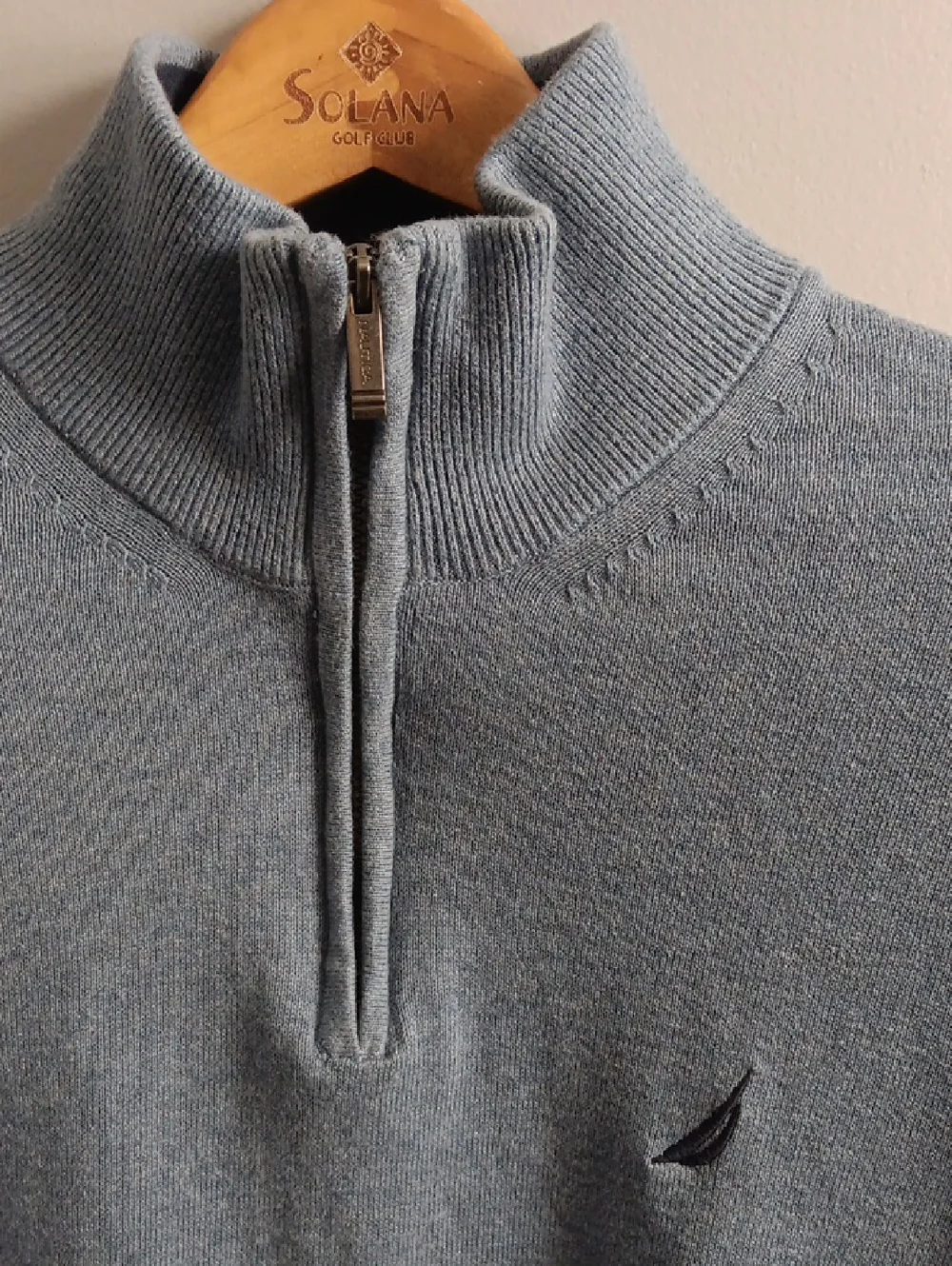 Men's Nautica Blue Cotton Quater-Zip Sweater - Size L
